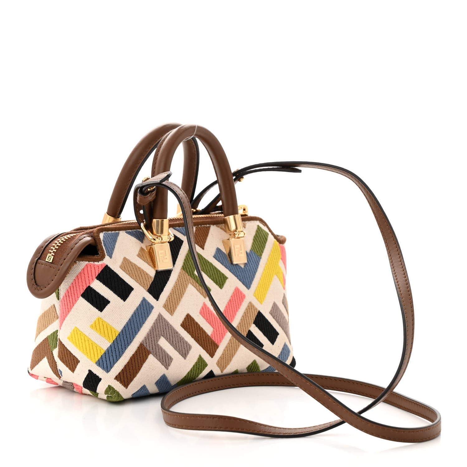 Fendi Canvas Vitello FF Multicolor Embroidered Mini By The Way Top Handle Boston Bag Multicolor 2 of 10