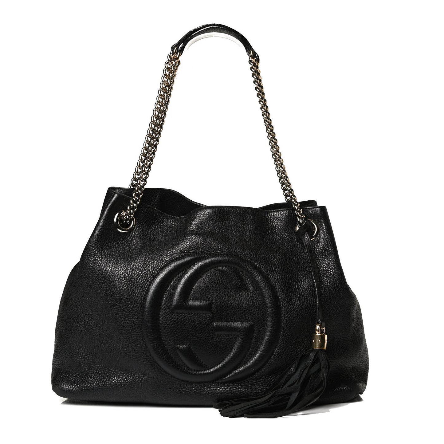 Pebbled Calfskin Medium Soho Chain Shoulder Bag Black