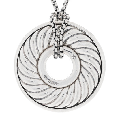 David Yurman Sterling Silver Blue Sapphire Cable Disc Necklace 3 of 4