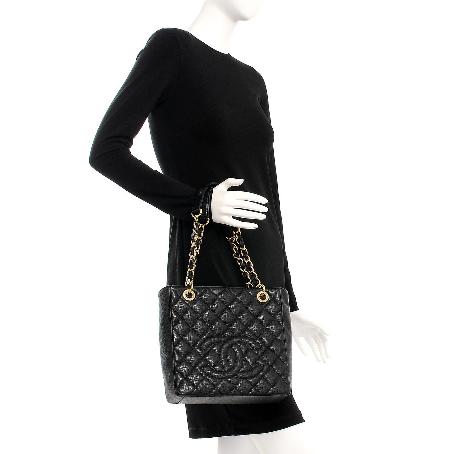 Caviar Quilted Petit Shopping Tote PST Black