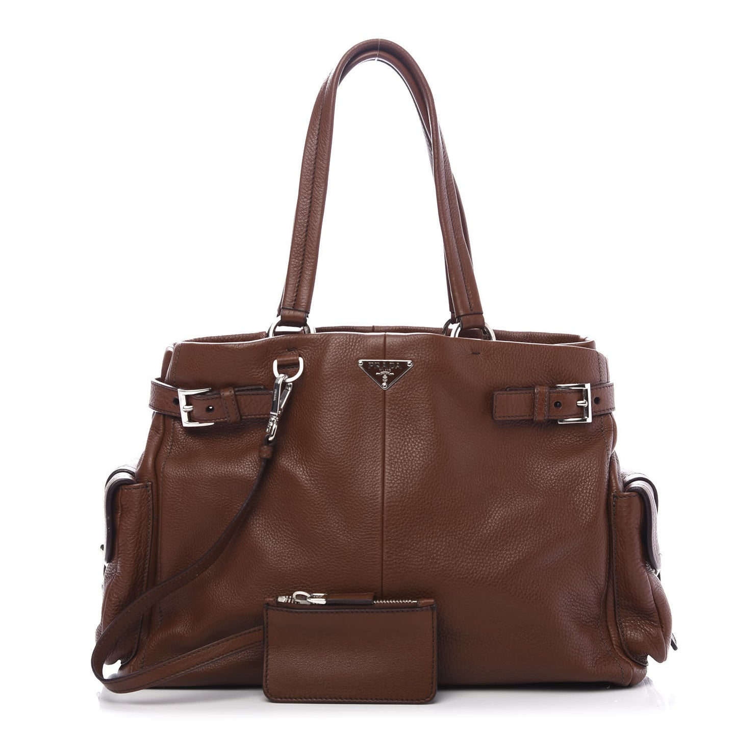 Vitello Daino Buckle Shoulder Bag Tabacco