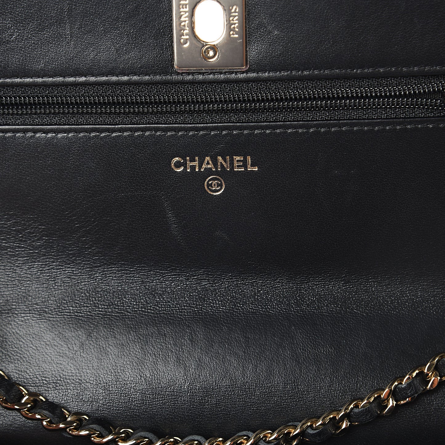 Lambskin Quilted Trendy CC Wallet On Chain WOC Black