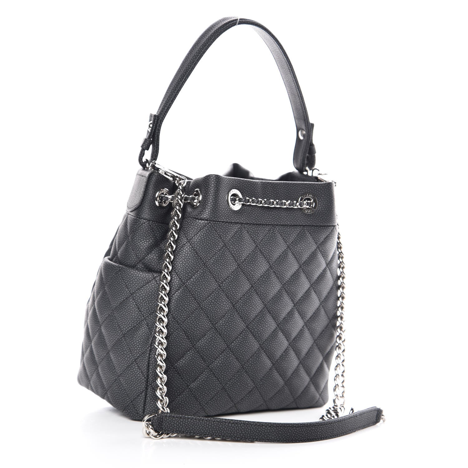 Chanel Grained Calfskin Quilted Small Chain Bucket Bag Grey 3 of 10