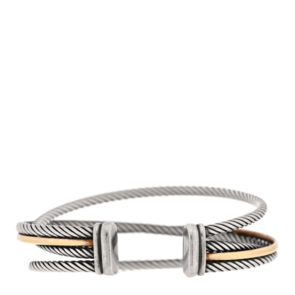David Yurman Sterling Silver 18K Yellow Gold Crossover Three Row Cuff Bracelet 2 of 3