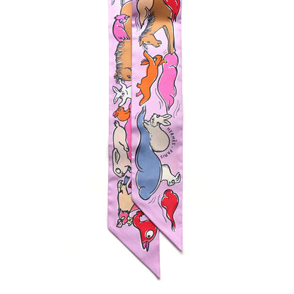 Hermes Silk Mille Et Un Lapins Twilly Parme Rouge Vif Camel 2 of 5