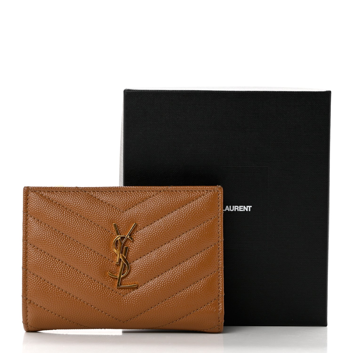 Saint Laurent Grain De Poudre Matelasse Chevron Cassandre Fragments Zipperred Bi-Fold Wallet Natural Dark 9 of 9