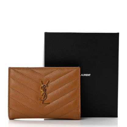 Saint Laurent Grain De Poudre Matelasse Chevron Cassandre Fragments Zipperred Bi-Fold Wallet Natural Dark 9 of 9