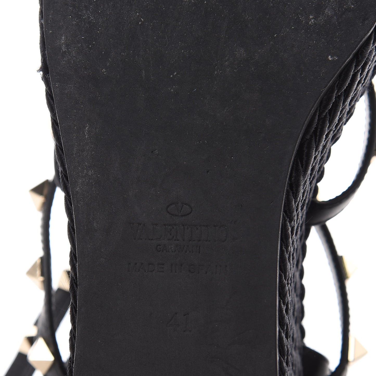 Calfskin Rockstud Ankle Strap Torchon Espadrille Caged 25/95mm Wedge Sandals 41 Black