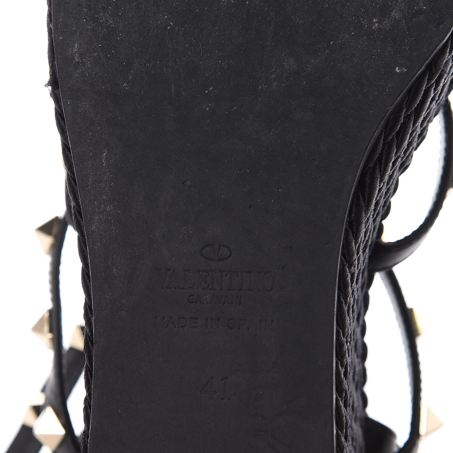 Valentino Garavani Calfskin Rockstud Ankle Strap Torchon Espadrille Caged 25/95mm Wedge Sandals 41 Black 8 of 10