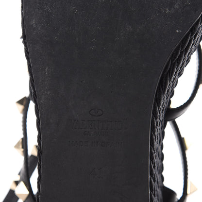 Valentino Garavani Calfskin Rockstud Ankle Strap Torchon Espadrille Caged 25/95mm Wedge Sandals 41 Black 8 of 10