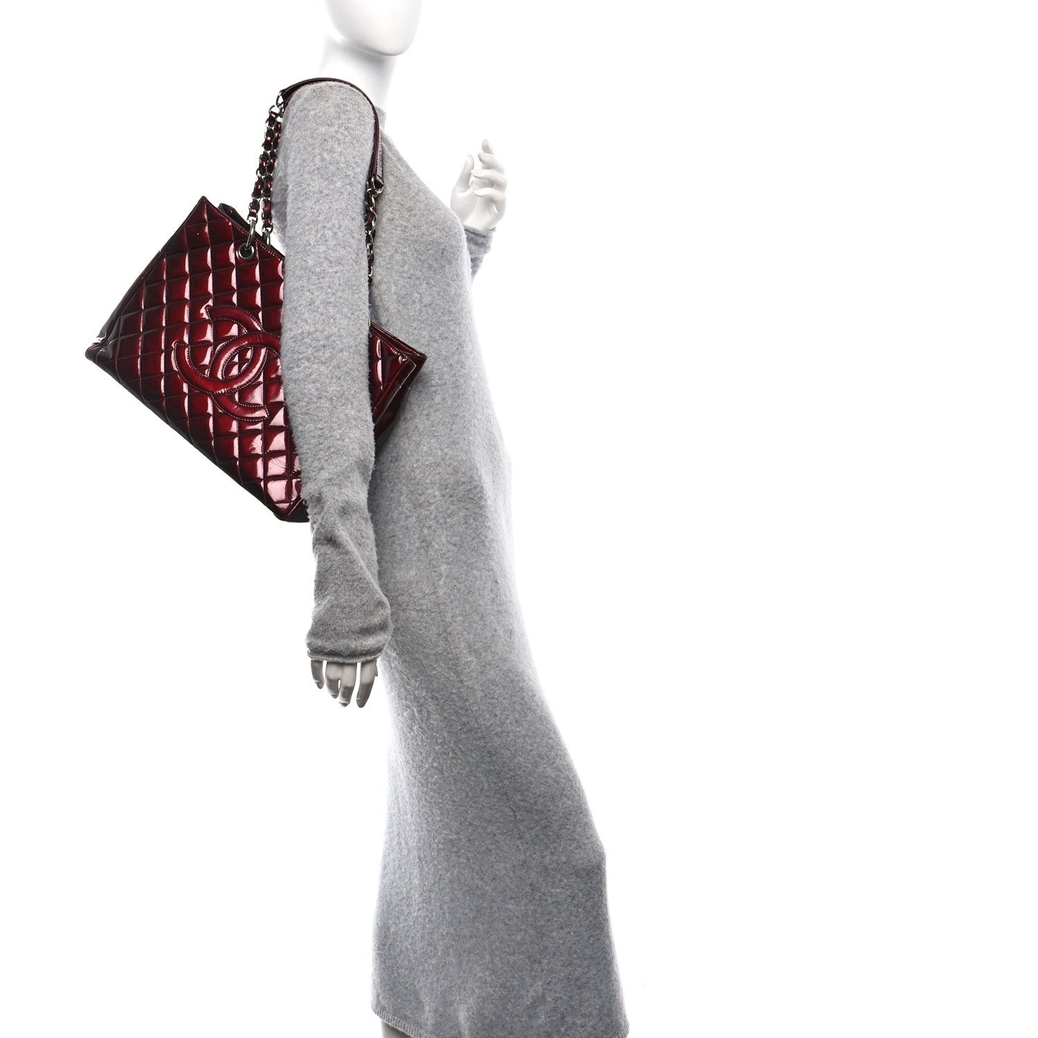 Chanel Patent Quilted Grand Shopping Tote GST Dark Bordeaux 2 of 11