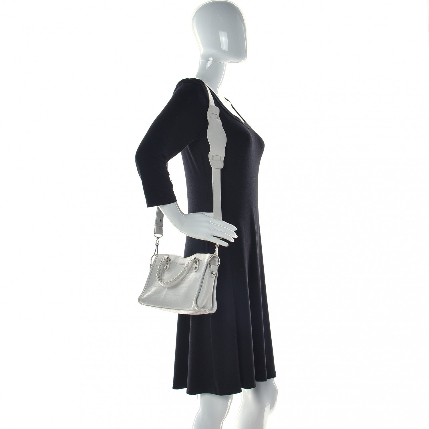 Balenciaga Matte Supple Lambskin Crocodile Embossed Classic Silver Hardware Mini City White 2 of 10