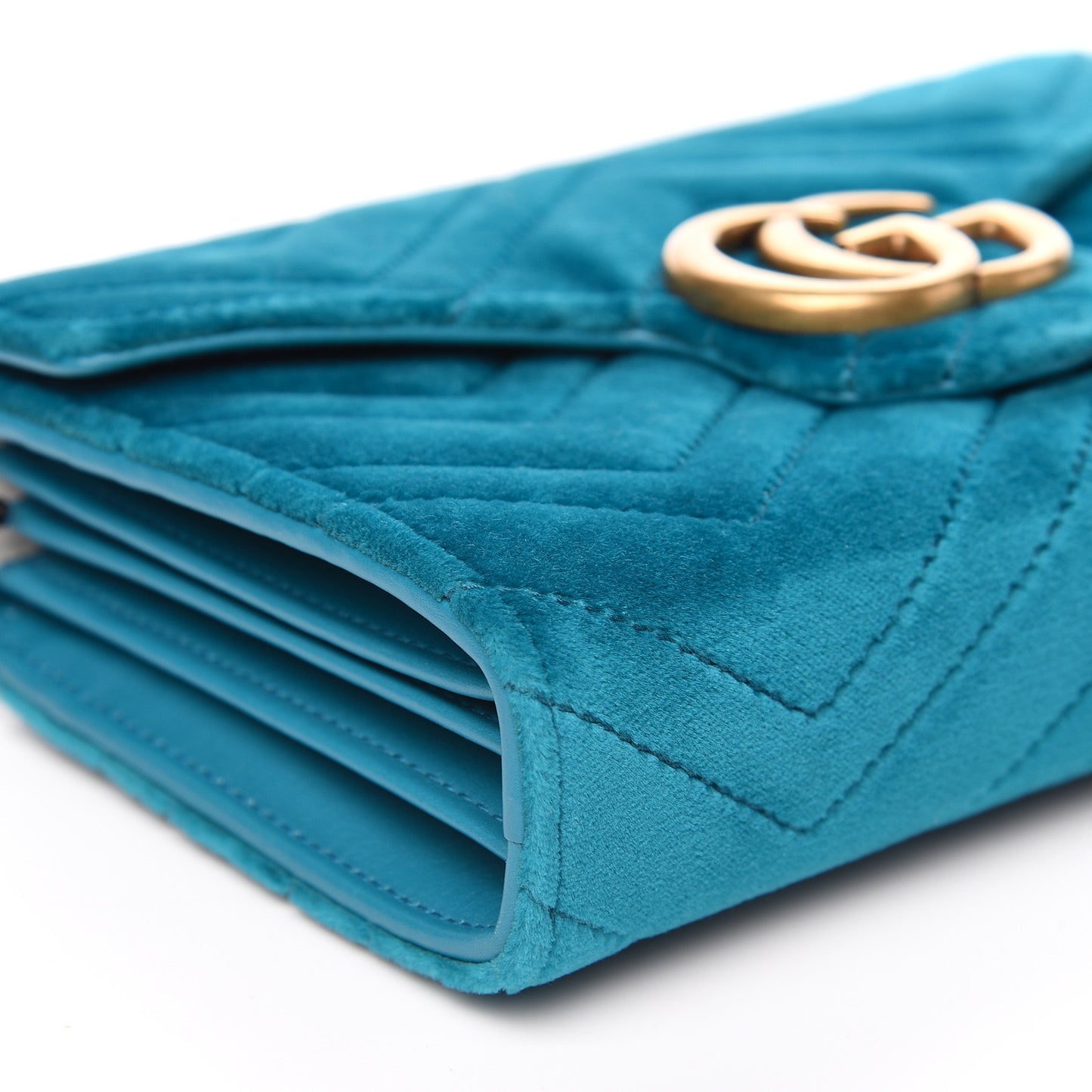 Velvet Matelasse GG Marmont Chain Wallet Pavone Cyan