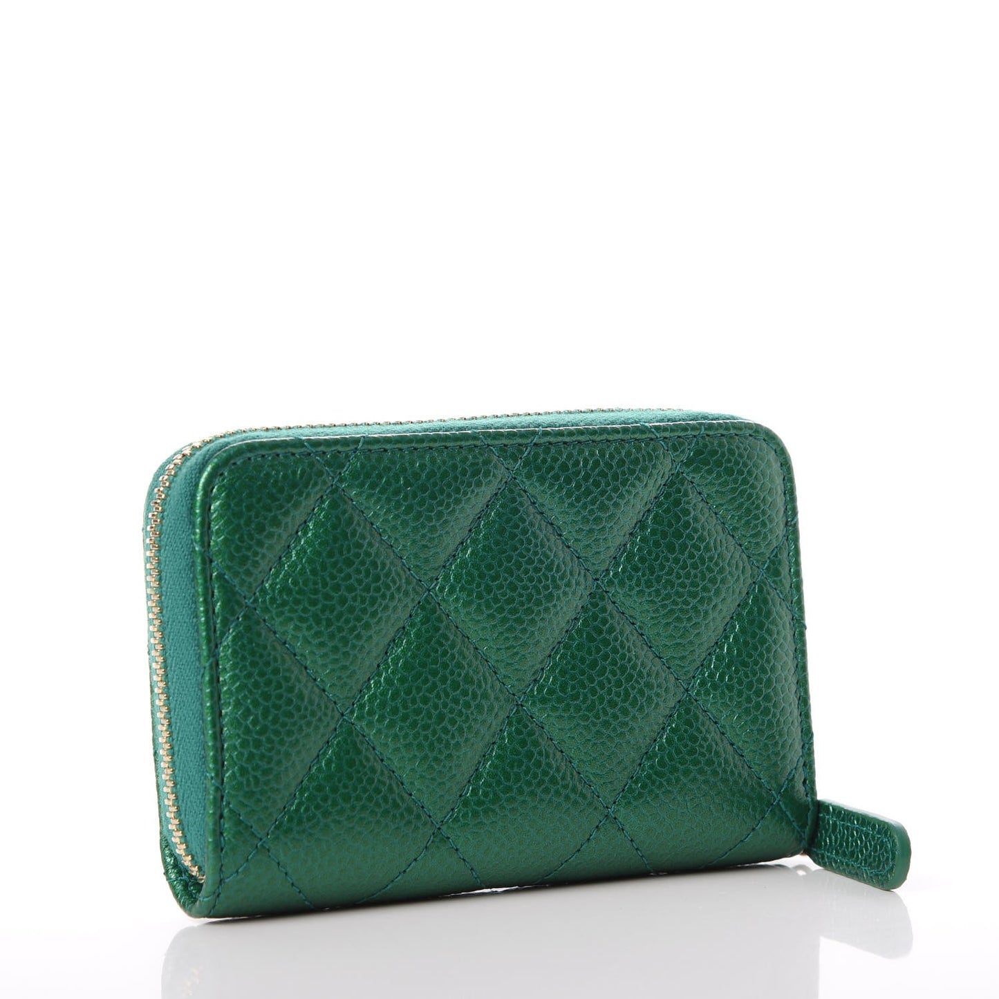 Metallic Caviar Quilted Zip Coin Purse Green
