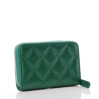 Chanel Metallic Caviar Quilted Zip Coin Purse Green 3 of 8