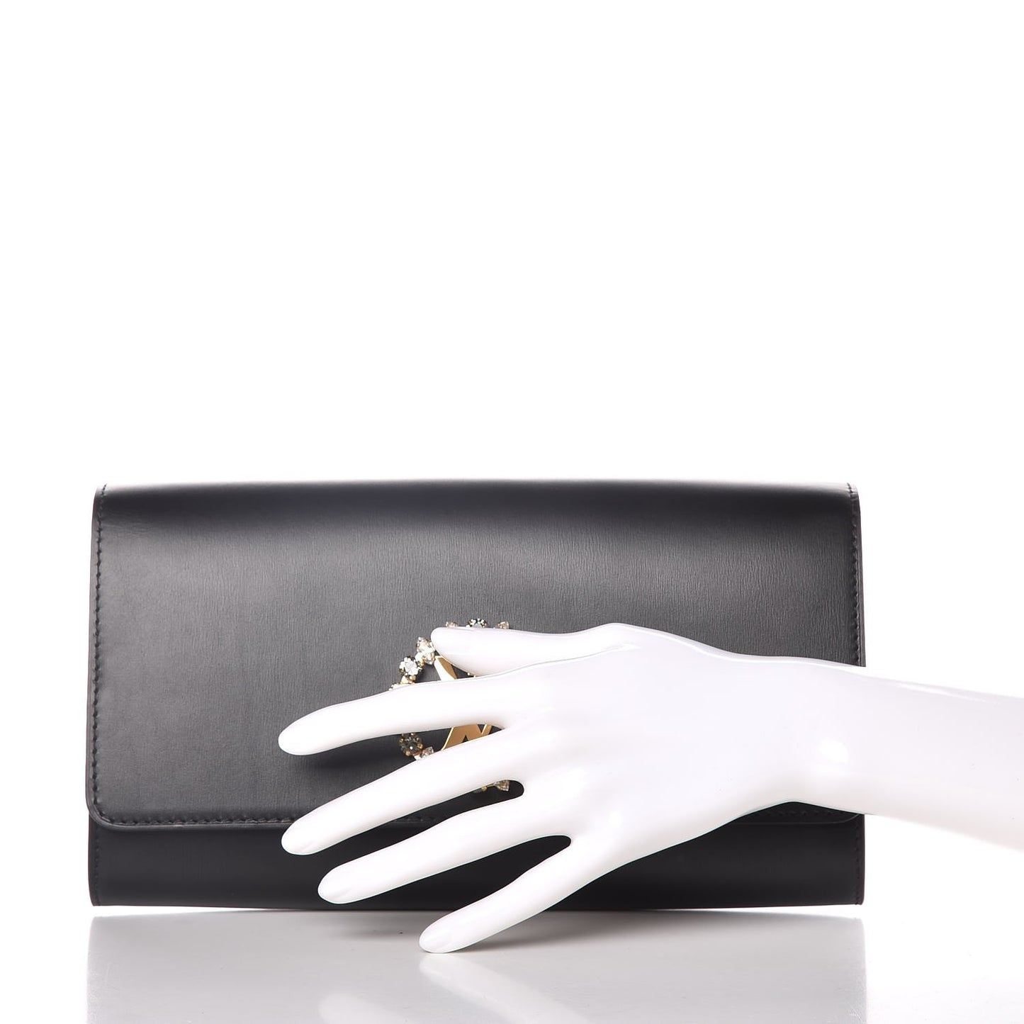 Calfskin Swarovski Louise EW Clutch Black