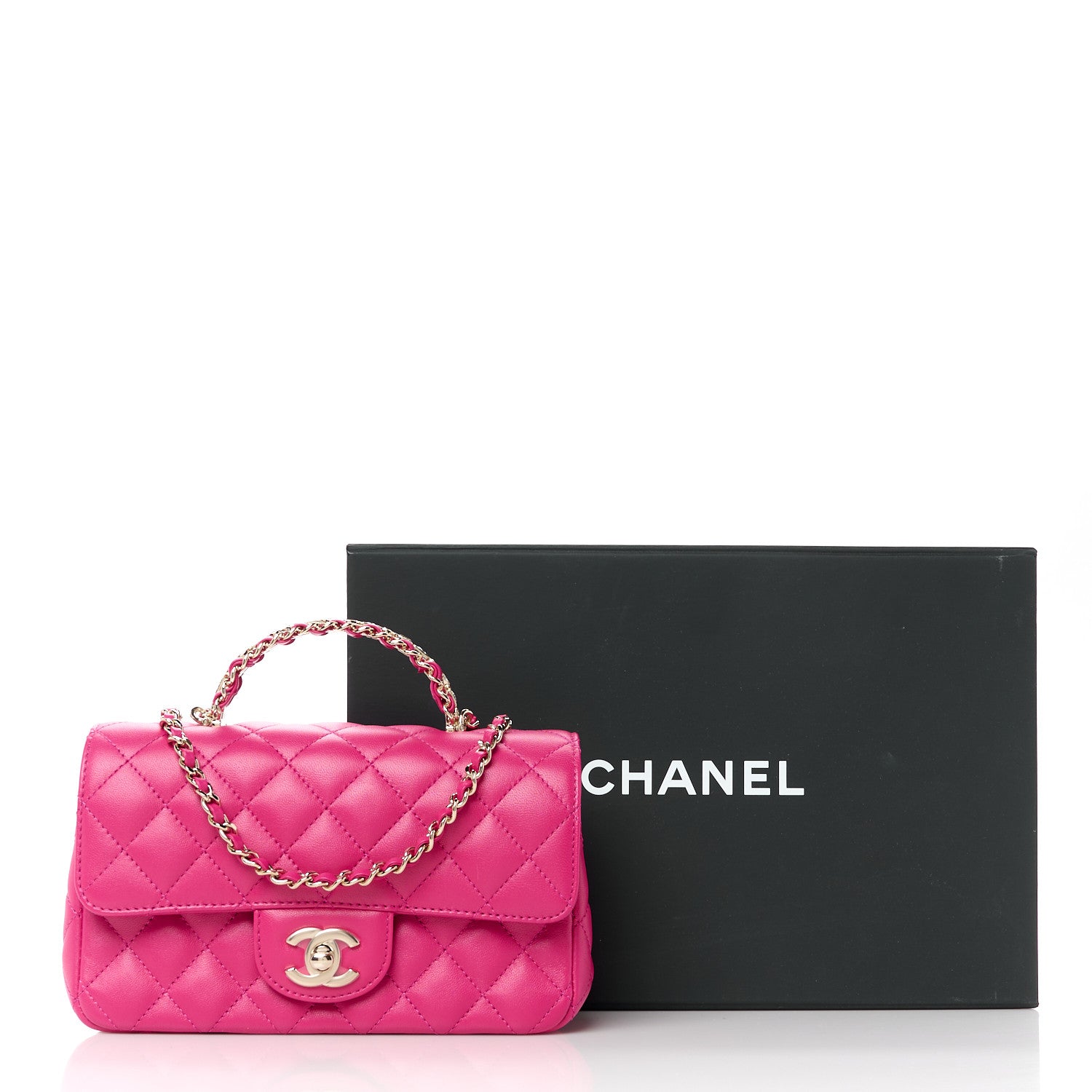Chanel Lambskin Quilted Mini Crystal Top Handle Rectangular Flap Dark Pink 12 of 12