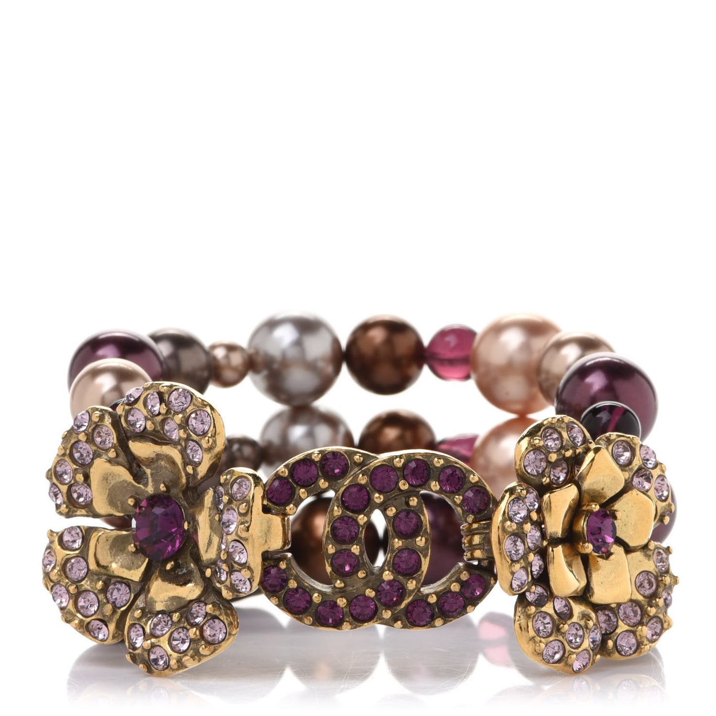 Crystal Bead CC Camellia Bracelet Purple Gold