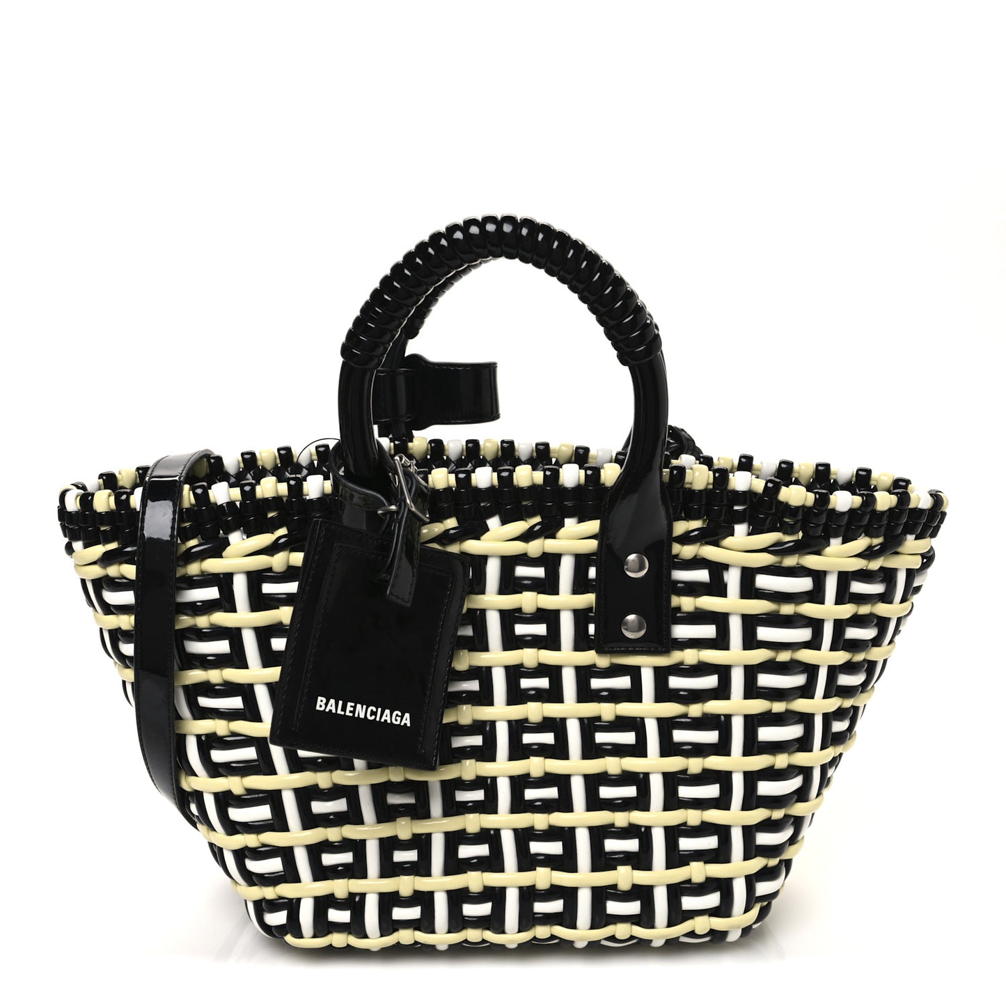 Varnished Faux Calfskin XS Bistro Basket Pale Yellow Black White