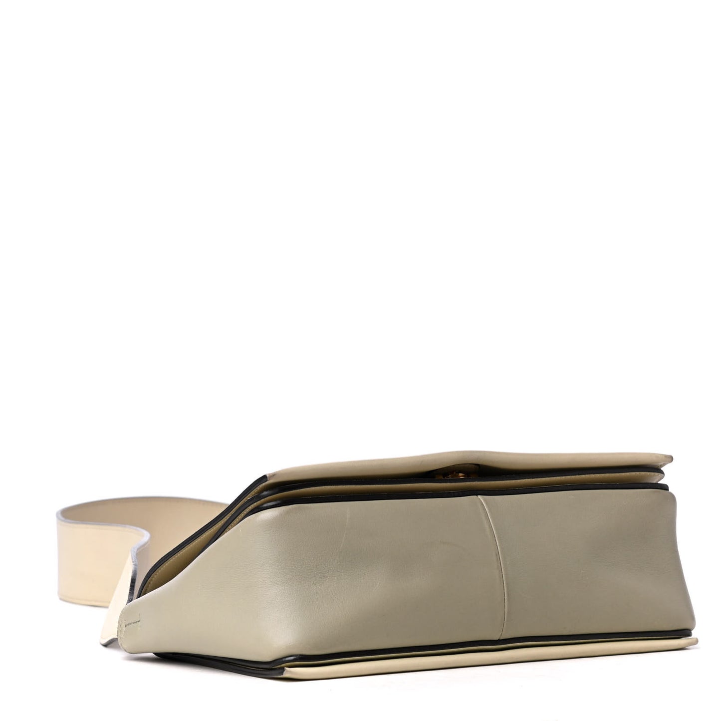 Shiny Smooth Calfskin Medium Frame Shoulder Bag Chalk Mastic