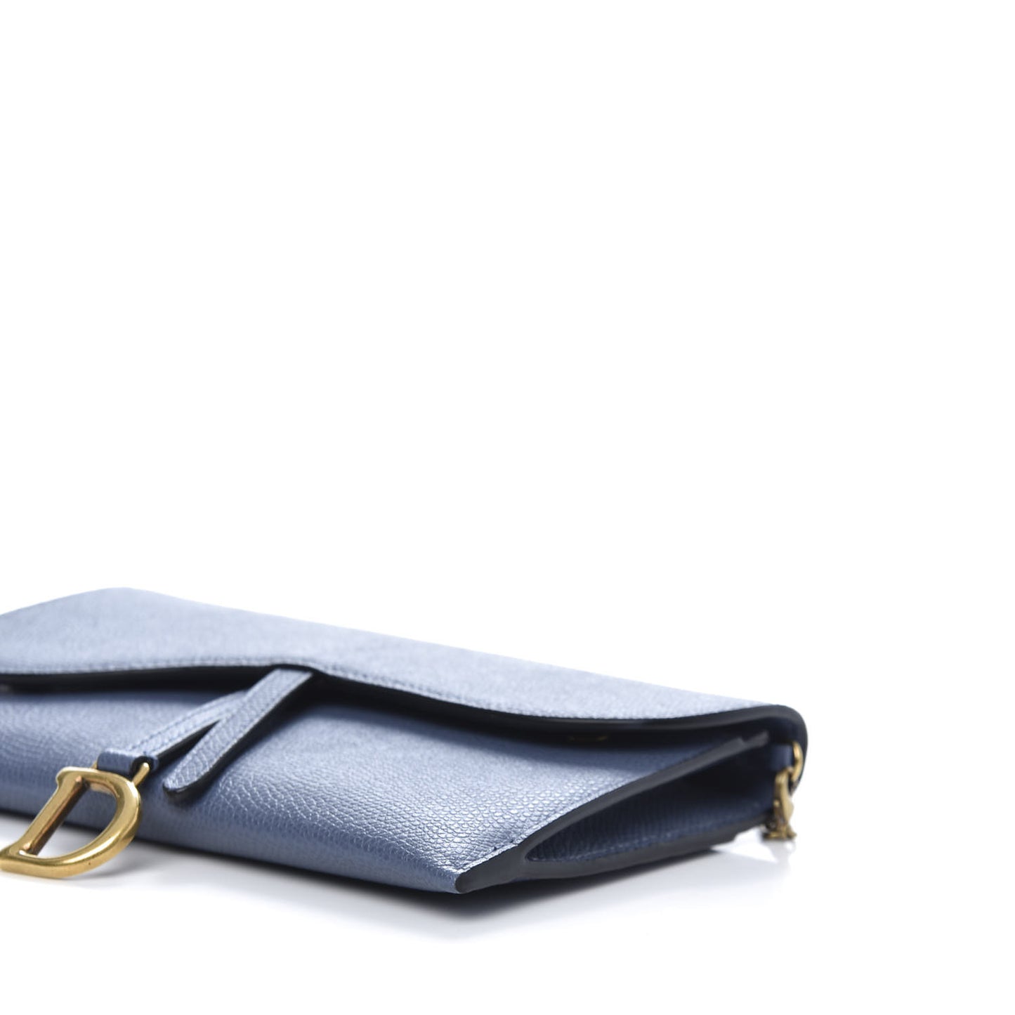 Grained Calfskin Saddle Chain Wallet Pouch Denim