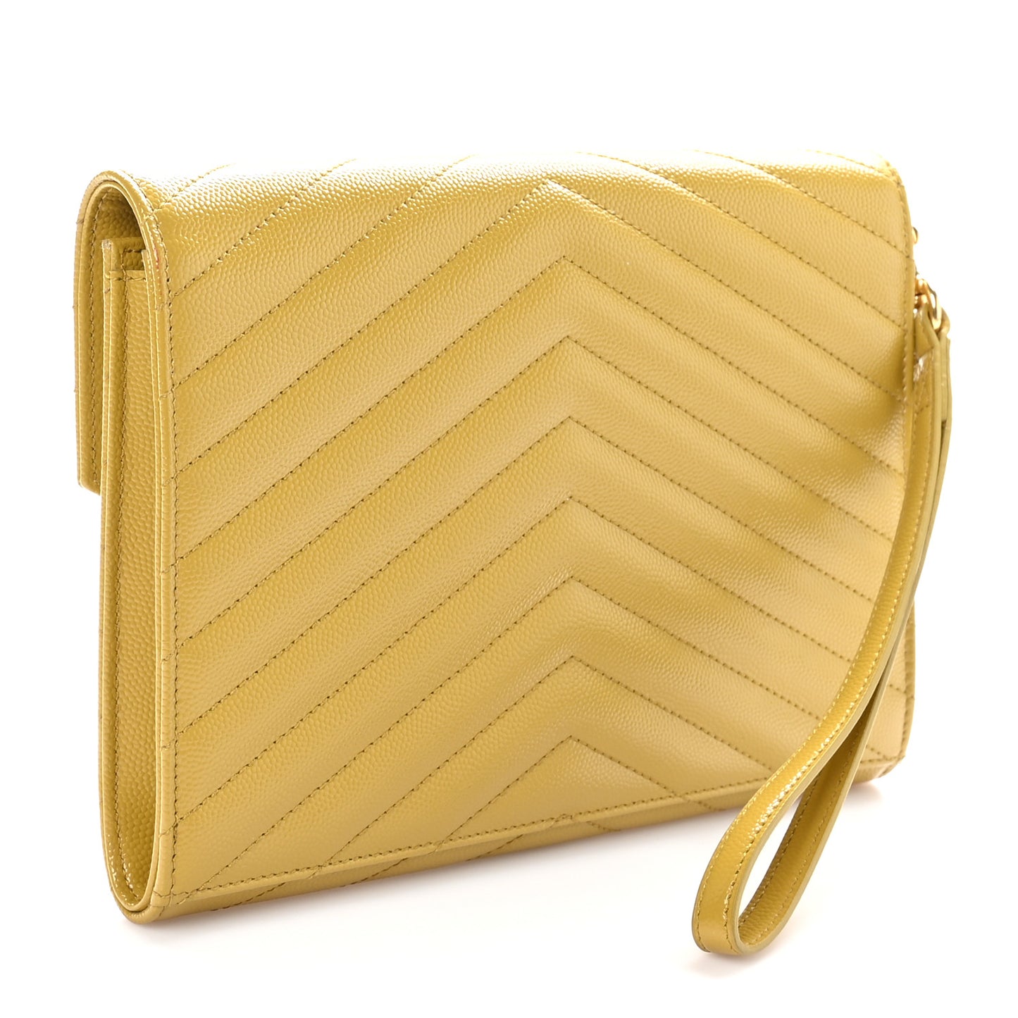 Grain De Poudre Matelasse Chevron Monogram Envelope Clutch Mustard