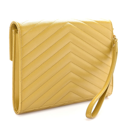 Saint Laurent Grain De Poudre Matelasse Chevron Monogram Envelope Clutch Mustard 3 of 9