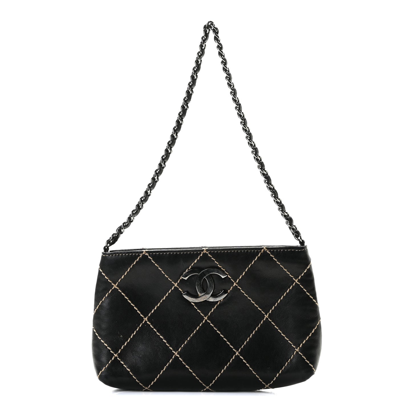 Lambskin Surpique Stitch Pochette Black