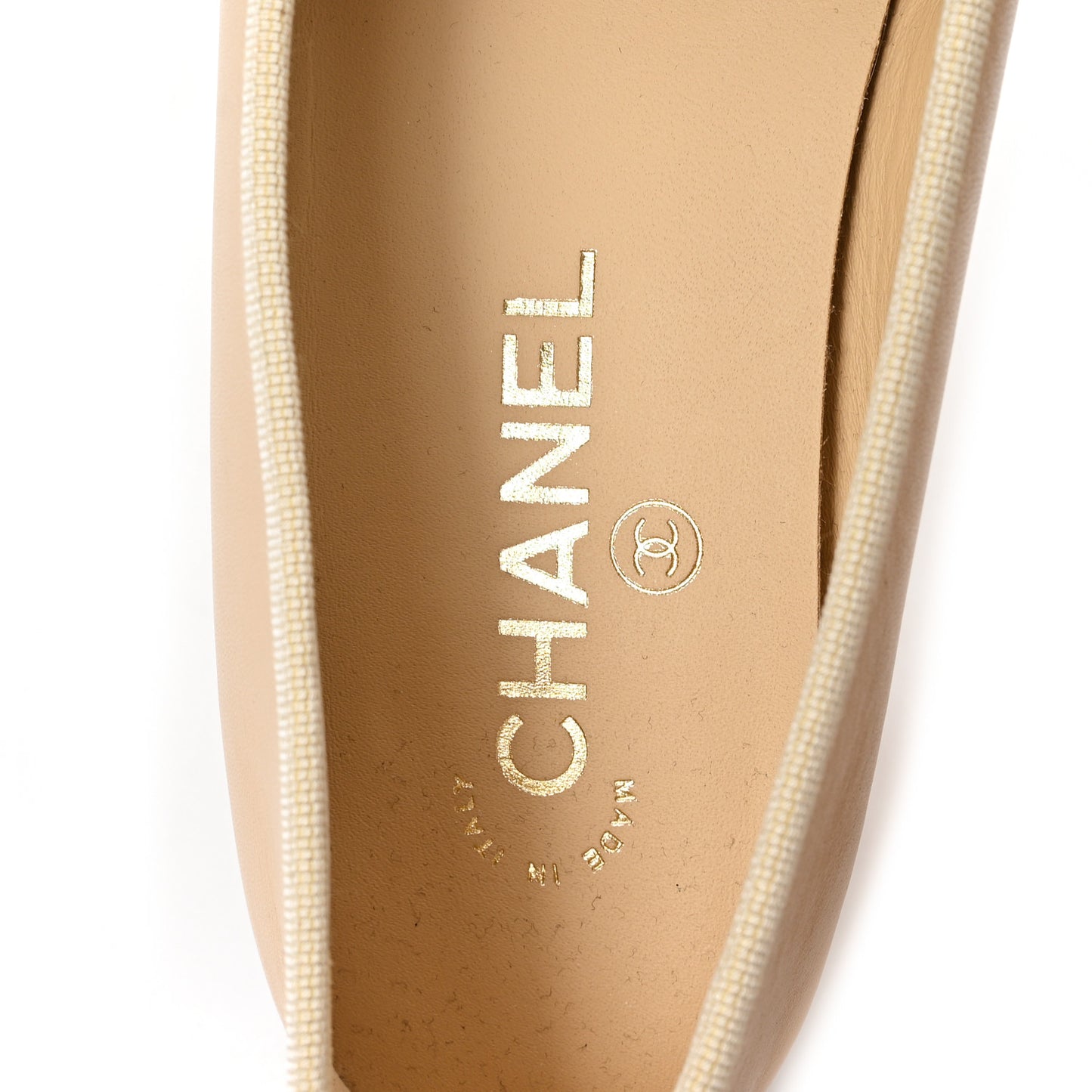 Lambskin Cap Toe CC Ballerina Flats 38.5 Beige Black