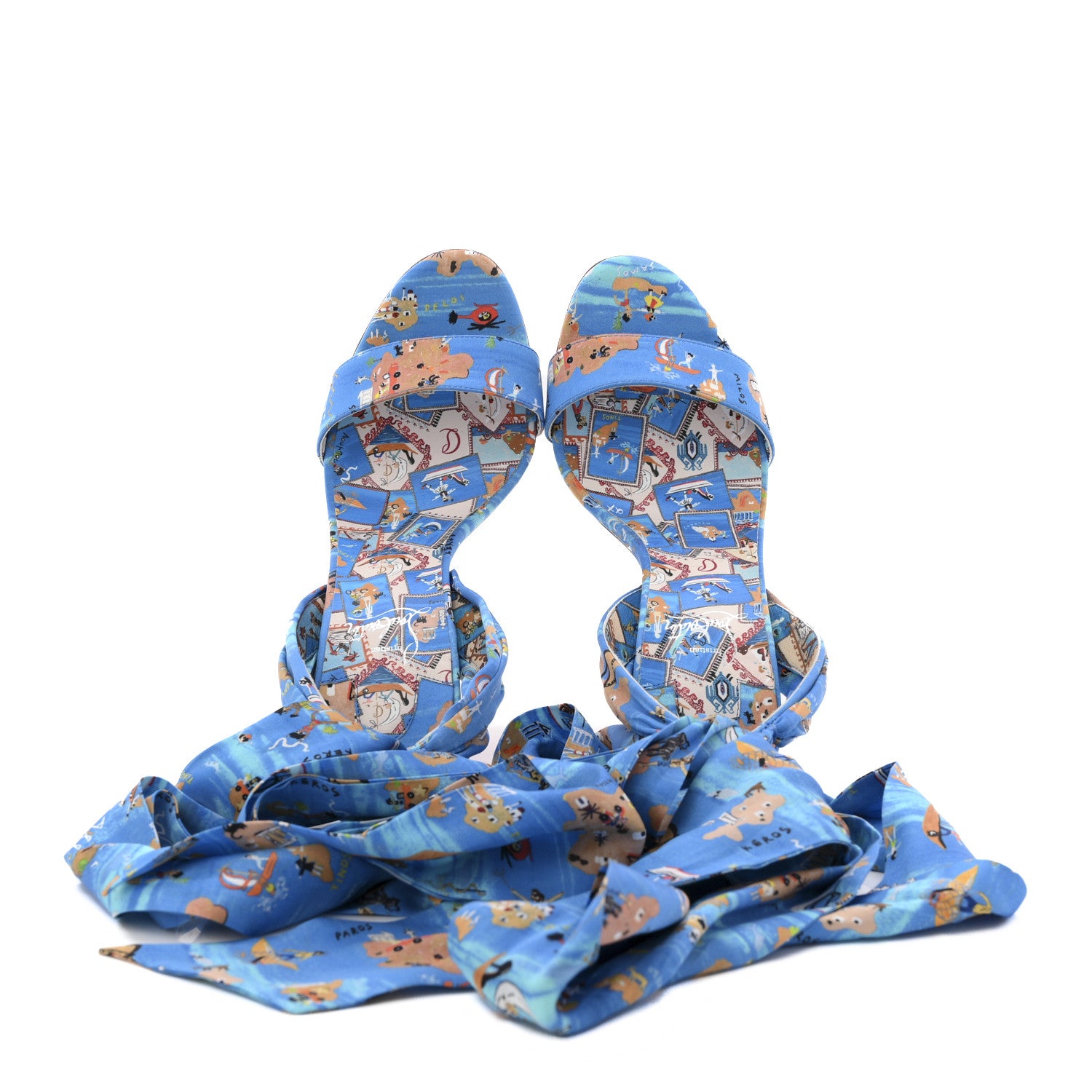 Christian Louboutin Crepe Satin Greekaba Du Desert 100 Sandal 39 Blue Multicolor 2 of 9