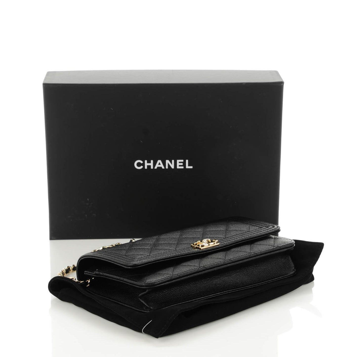 Caviar Quilted Boy Wallet On Chain WOC Black