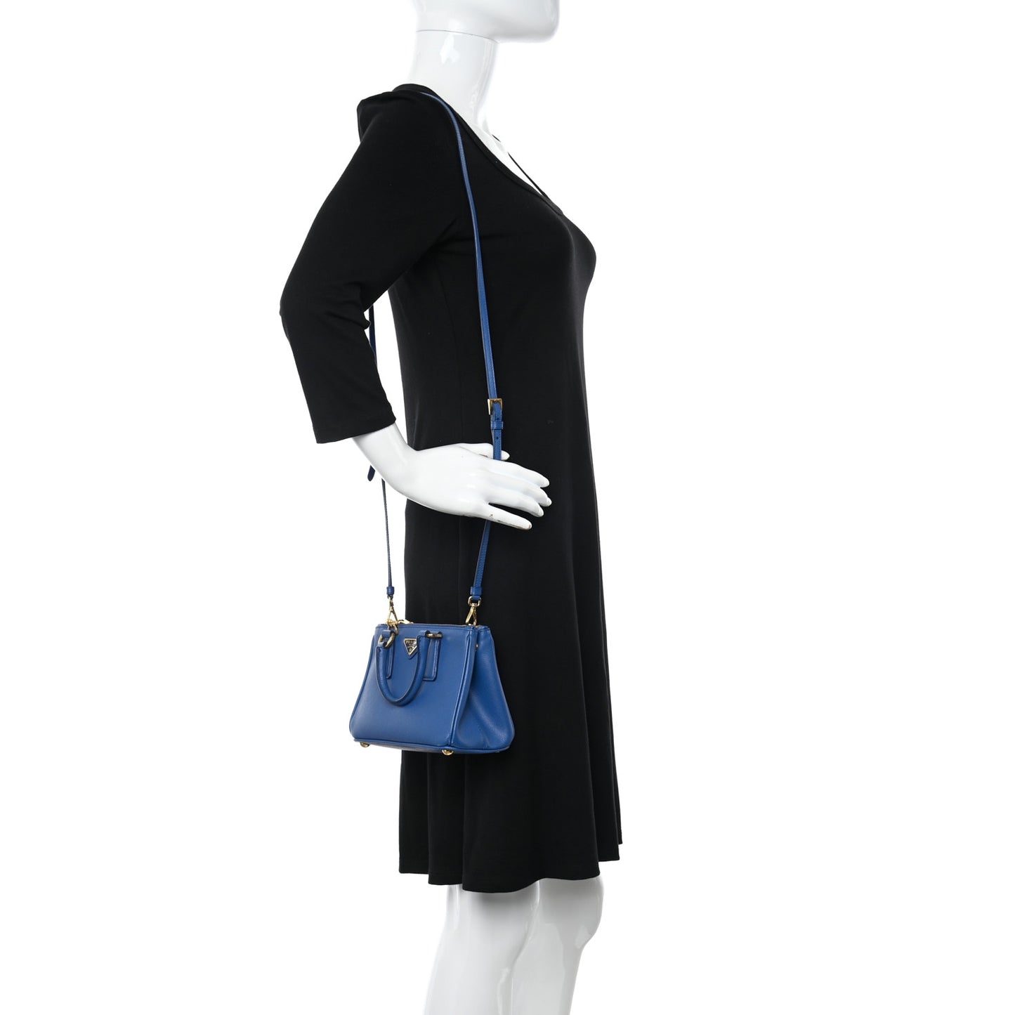 Saffiano Micro Galleria Double Zip Tote Azzurro