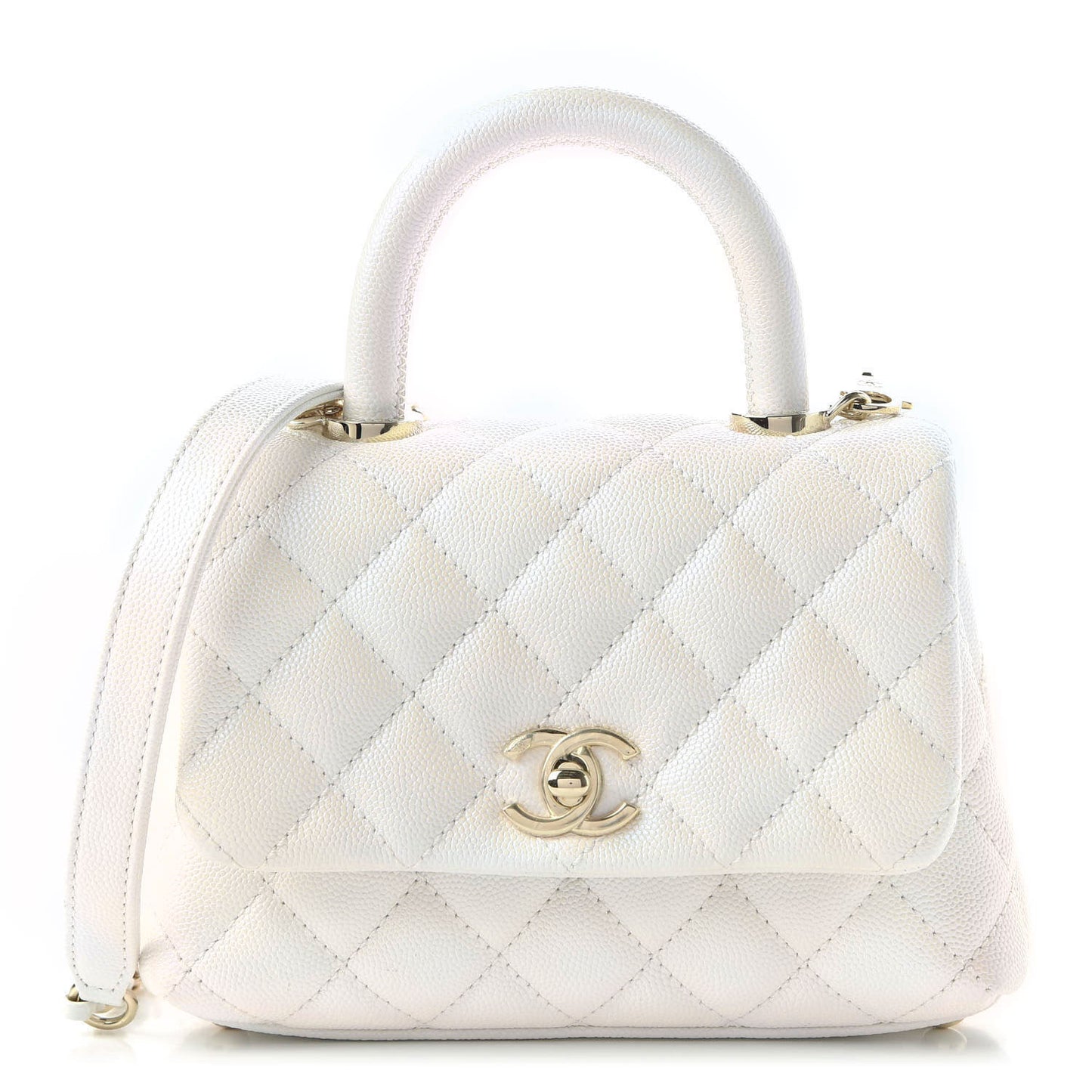 Iridescent Caviar Quilted Extra Mini Coco Handle Flap Ivory