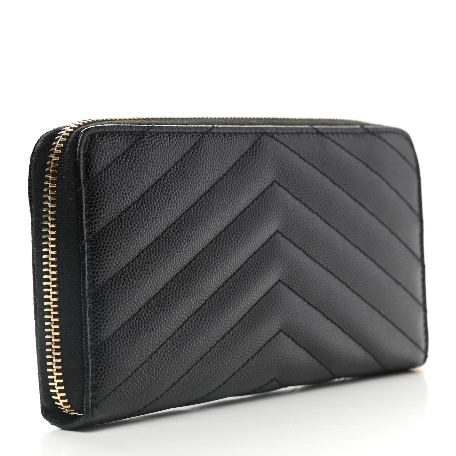 Saint Laurent Grain De Poudre Matelasse Chevron Monogram Zip Around Wallet Black 3 of 7