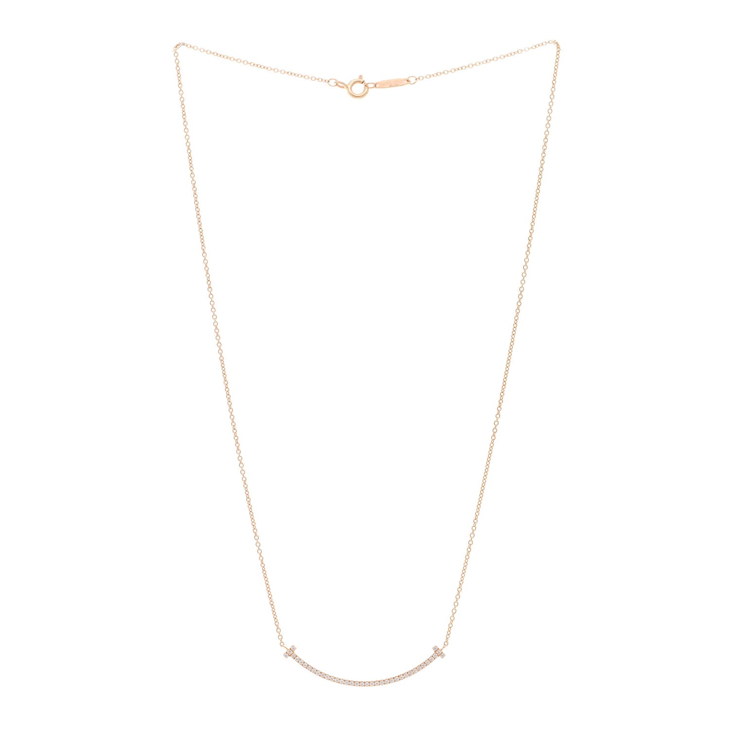 18K Rose Gold Diamond Small T Smile Pendant Necklace