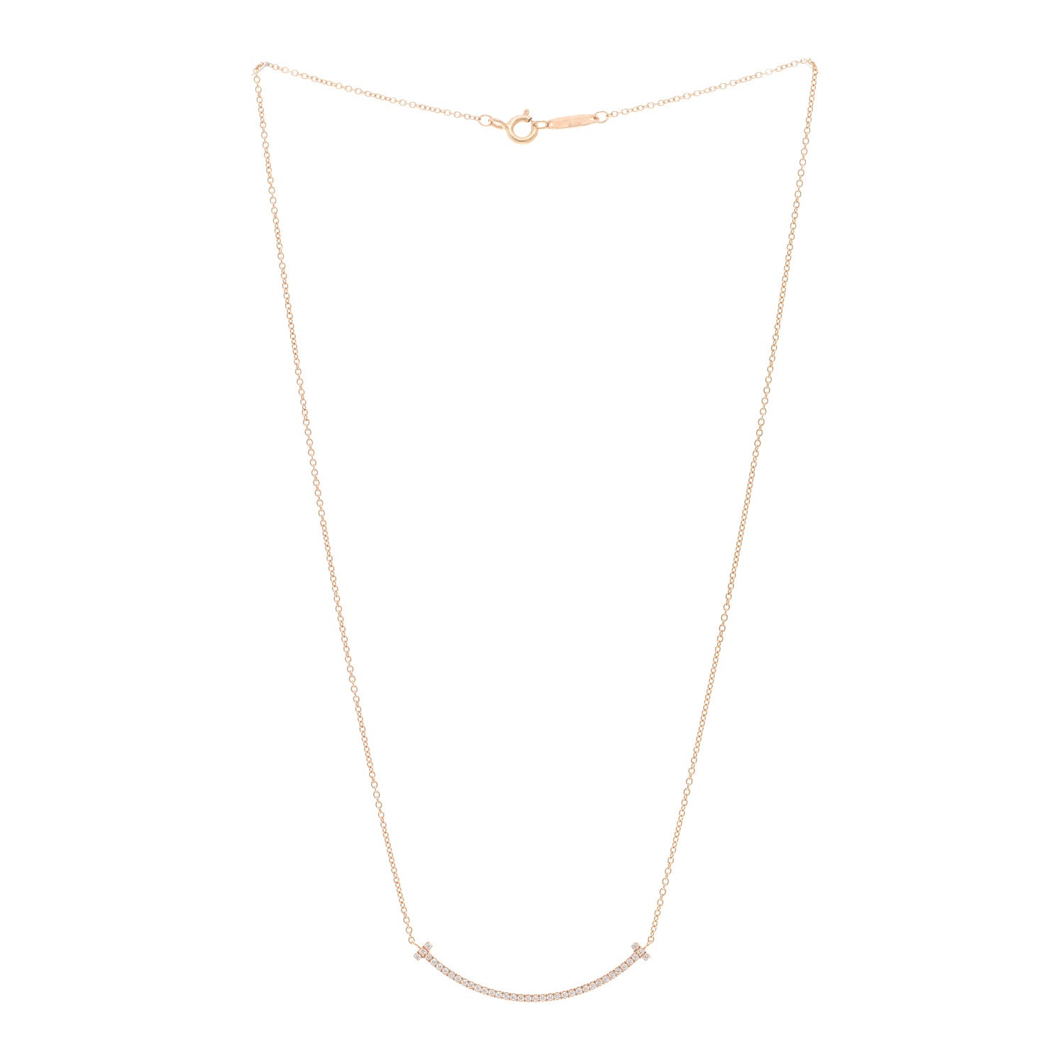 Tiffany 18K Rose Gold Diamond Small T Smile Pendant Necklace 3 of 4