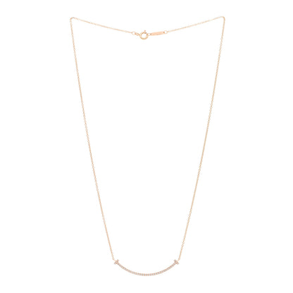 Tiffany 18K Rose Gold Diamond Small T Smile Pendant Necklace 3 of 4