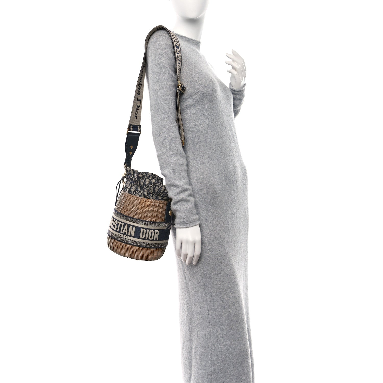 Christian Dior Wicker Oblique Drawstring Bucket Bag Blue 2 of 8