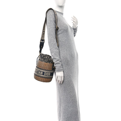Christian Dior Wicker Oblique Drawstring Bucket Bag Blue 2 of 8
