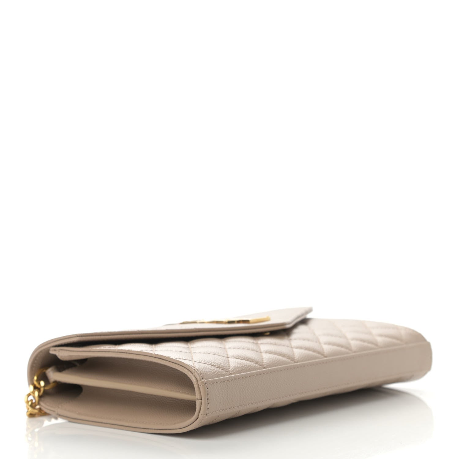 Saint Laurent Grain De Poudre Mixed Matelasse Triquilt Monogram Chain Wallet Dark Beige 4 of 11