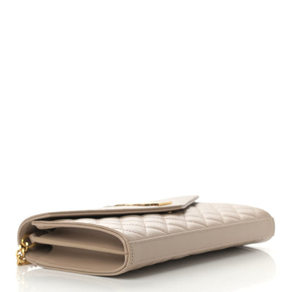 Saint Laurent Grain De Poudre Mixed Matelasse Triquilt Monogram Chain Wallet Dark Beige 4 of 11