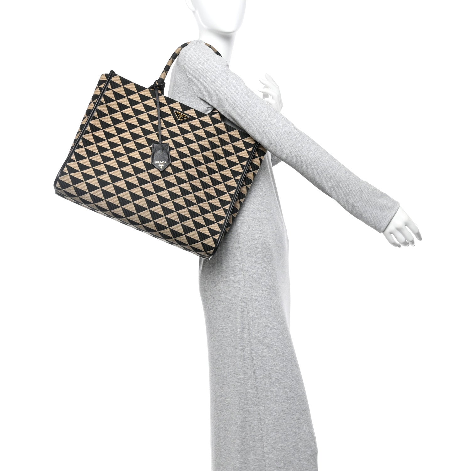 Prada Jacquard Saffiano Triangolo Symbole Embroidered Large Tote Black Corda 2 of 12