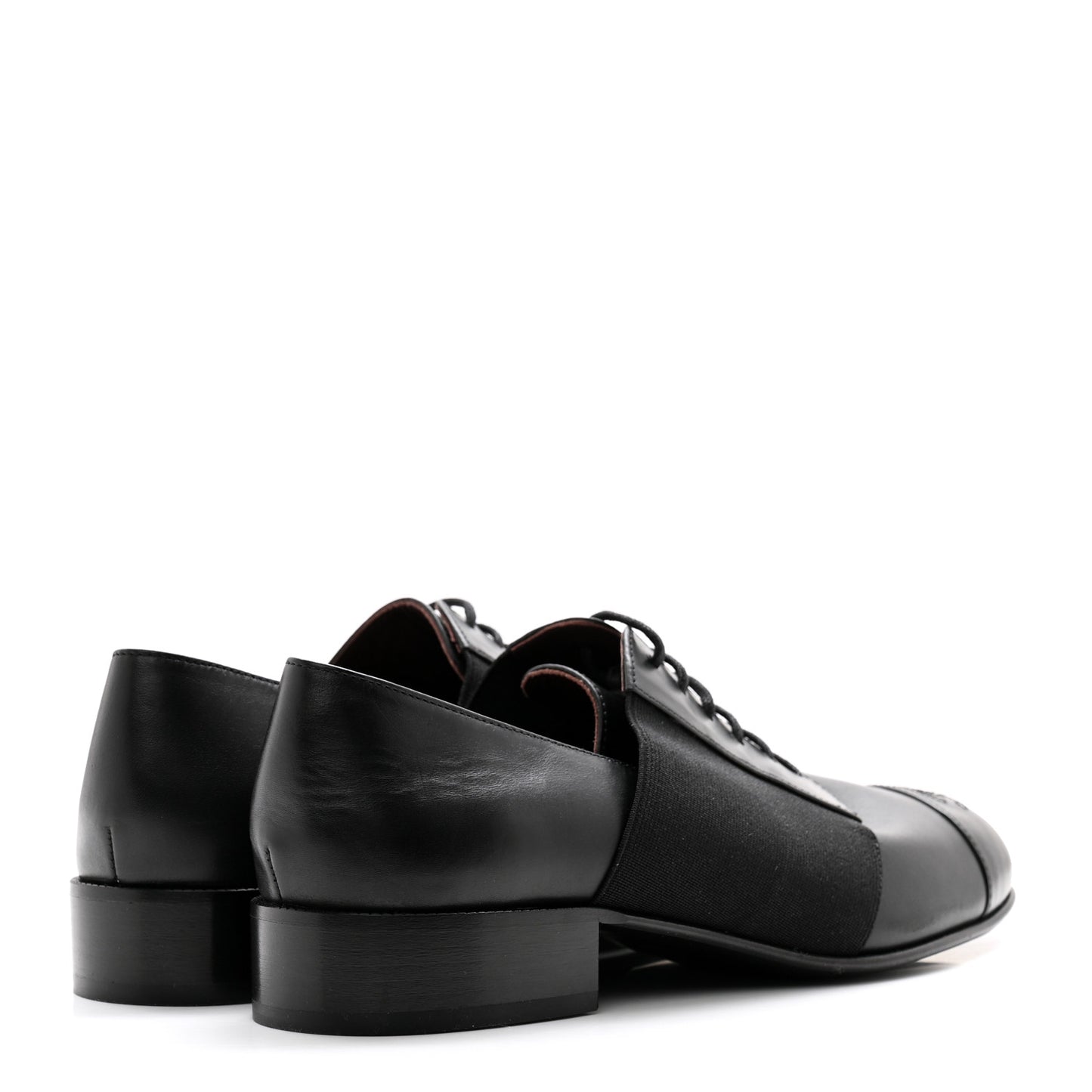 Calfskin Elastic Lace Up Cap Toe CC Loafers 38 Black