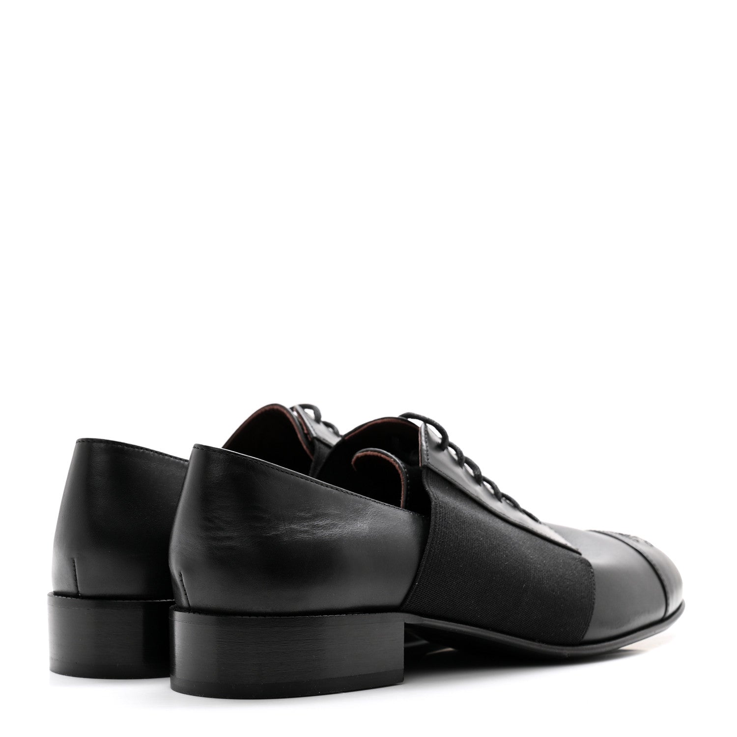 Chanel Calfskin Elastic Lace Up Cap Toe CC Loafers 38 Black 4 of 11