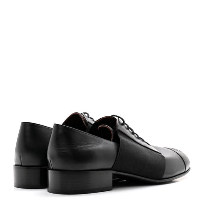 Chanel Calfskin Elastic Lace Up Cap Toe CC Loafers 38 Black 4 of 11