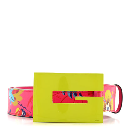 Gucci Calfskin Floral Heron G Cube Memorable Buckle 40mm Belt 80 32 Pink Green Multicolor 1 of 6