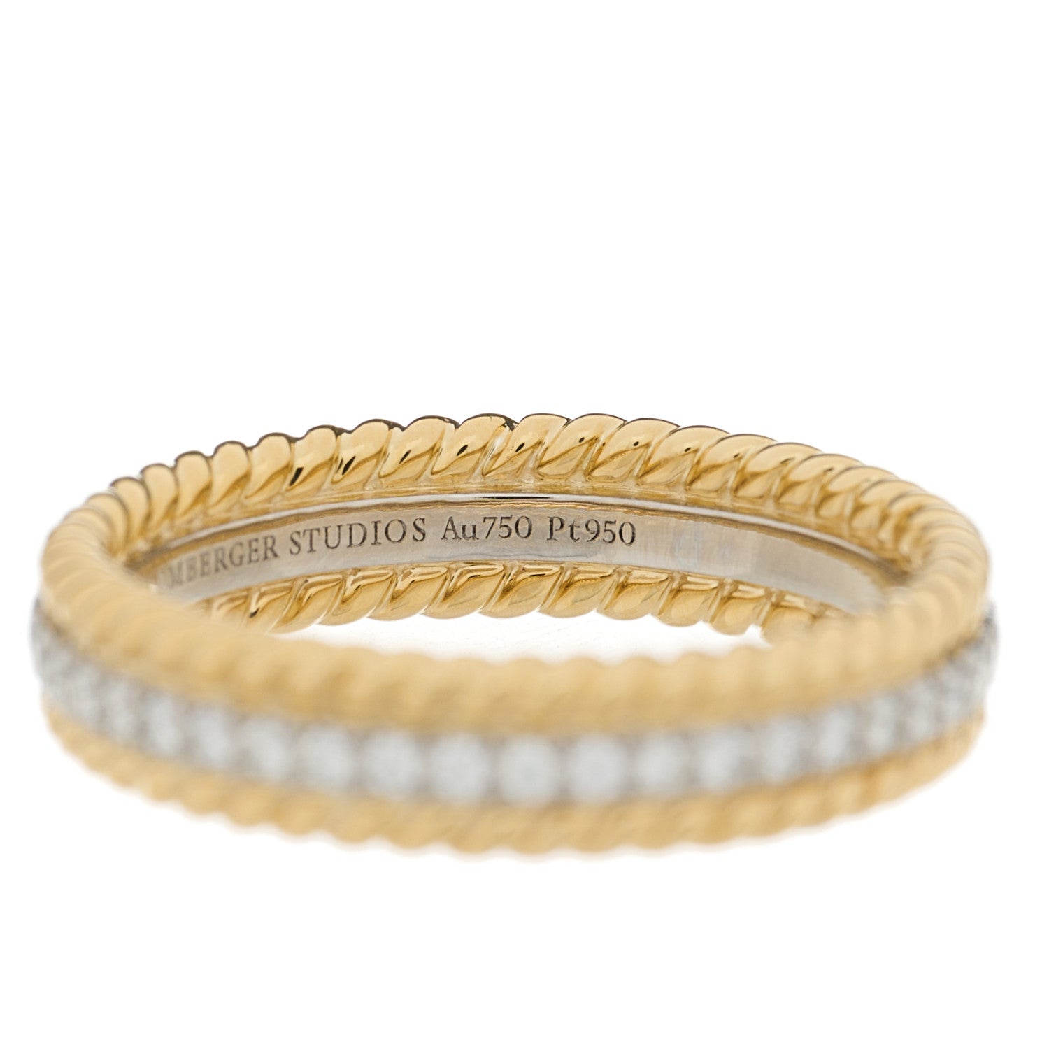 Tiffany 18K Yellow Gold Platinum Diamond Schlumberger Rope Two-Row Ring 54 7 6 of 7