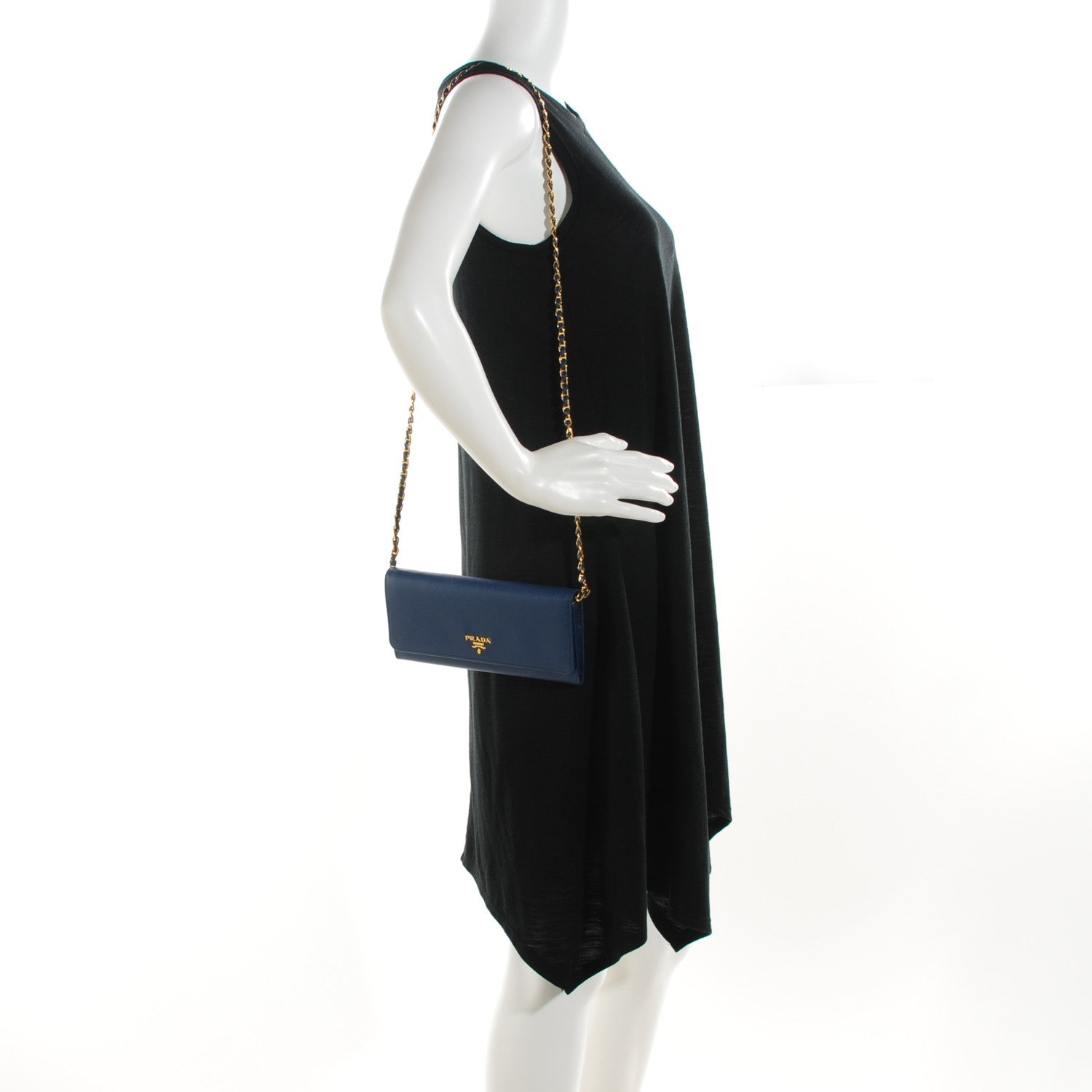 Prada Saffiano Metal Oro Chain Wallet Bleuette 2 of 6