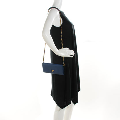 Prada Saffiano Metal Oro Chain Wallet Bleuette 2 of 6