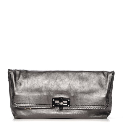 Lanvin Metallic Lame Happy Clutch Gunmetal 2 of 12